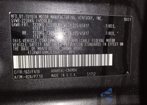 2021 Toyota Rav4 Hybrid Xle из США, поврежденный, VIN 4T3RWRFV8MU038641